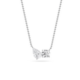 Diamond Duo Necklace featuring claw-set pear and round lab-grown diamonds spaced on a fine 18 ct white gold chain, 