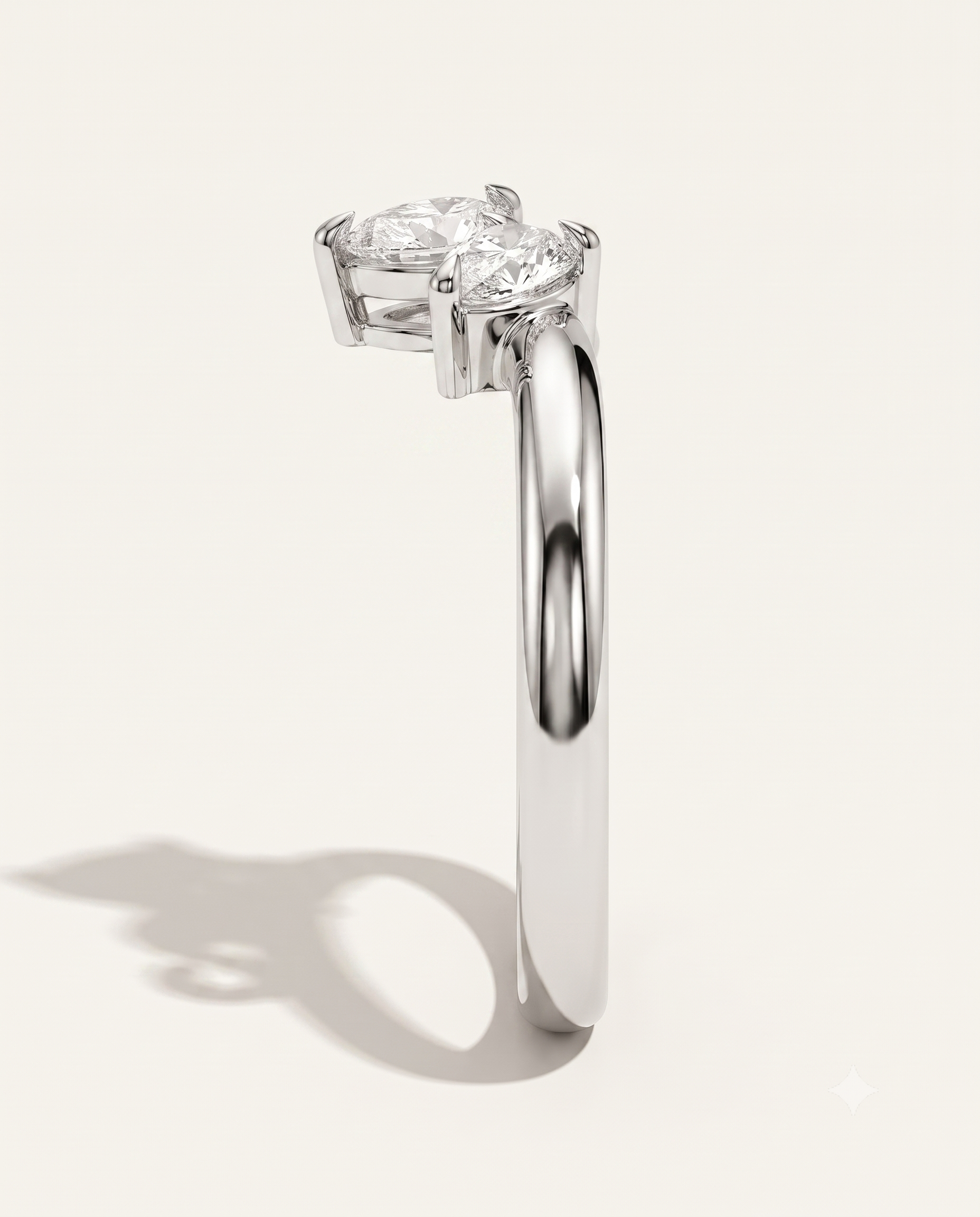 white gold wishbone pear diamond wedding ring side view