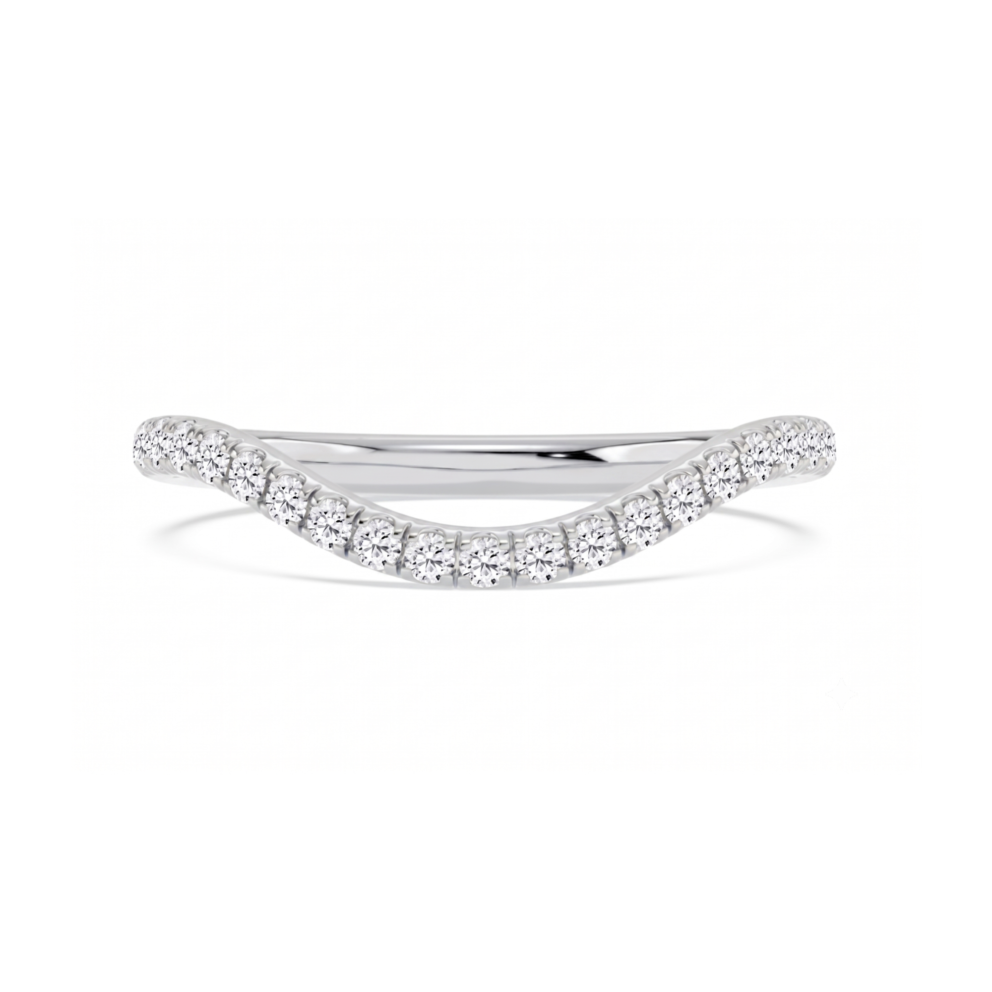 Silver ring with small diamonds on a white background